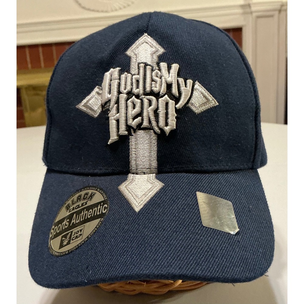 VTG Y2K Jesus Guitar Hero‎ God Parody Blue Embroidered Baseball Hat Adjustable
